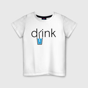 Детская футболка хлопок с принтом DRINK | ПИТЬ в Кировске, 100% хлопок | круглый вырез горловины, полуприлегающий силуэт, длина до линии бедер | creative | drink | minimalism | water | вода | креатив | креативная | минимализм | надпись | пить | текст