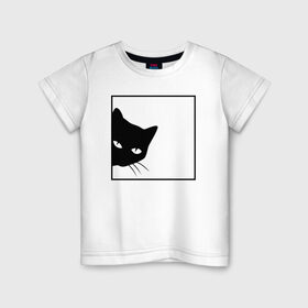 Детская футболка хлопок с принтом BLACK CAT | ЧЕРНАЯ КОШКА в Кировске, 100% хлопок | круглый вырез горловины, полуприлегающий силуэт, длина до линии бедер | black | cat | cats | creative | hunter | minimalism | night | кот | коте | котенок | котэ | кошка | креатив | креативная | минимализм | надпись | ночь | охотник | текст | черная | черный