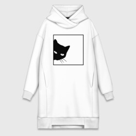 Платье-худи хлопок с принтом BLACK CAT | ЧЕРНАЯ КОШКА в Кировске,  |  | black | cat | cats | creative | hunter | minimalism | night | кот | коте | котенок | котэ | кошка | креатив | креативная | минимализм | надпись | ночь | охотник | текст | черная | черный