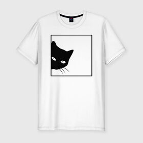Мужская футболка хлопок Slim с принтом BLACK CAT | ЧЕРНАЯ КОШКА в Кировске, 92% хлопок, 8% лайкра | приталенный силуэт, круглый вырез ворота, длина до линии бедра, короткий рукав | black | cat | cats | creative | hunter | minimalism | night | кот | коте | котенок | котэ | кошка | креатив | креативная | минимализм | надпись | ночь | охотник | текст | черная | черный
