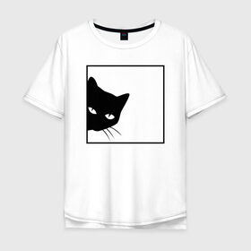 Мужская футболка хлопок Oversize с принтом BLACK CAT | ЧЕРНАЯ КОШКА в Кировске, 100% хлопок | свободный крой, круглый ворот, “спинка” длиннее передней части | black | cat | cats | creative | hunter | minimalism | night | кот | коте | котенок | котэ | кошка | креатив | креативная | минимализм | надпись | ночь | охотник | текст | черная | черный
