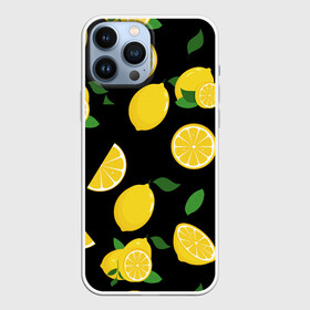 Чехол для iPhone 13 Pro Max с принтом Лимоны на чёрном в Кировске,  |  | citrus natural fruit | fresh | illustration | organic | pattern | texture | лето | лимон | свежесть | тропики | узор | фон | фрукты | цитрус | экзотика