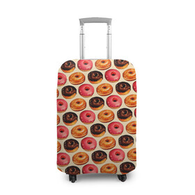 Чехол для чемодана 3D с принтом Пончики в Кировске, 86% полиэфир, 14% спандекс | двустороннее нанесение принта, прорези для ручек и колес | Тематика изображения на принте: еда | колечки | кольцо | конфеты | круг | пища | пончик | пончики | разноцветные пончики | сладкие пончики | сладкое