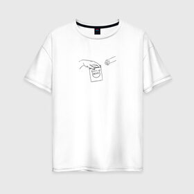 Женская футболка хлопок Oversize с принтом Вискас в Кировске, 100% хлопок | свободный крой, круглый ворот, спущенный рукав, длина до линии бедер
 | вискас | животные | искусство | кот | котик | прикол | сотворение адама | юмор