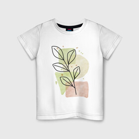 Детская футболка хлопок с принтом Листья на акварели в Кировске, 100% хлопок | круглый вырез горловины, полуприлегающий силуэт, длина до линии бедер | абстракция | акварель | ветка | зелёный | листва | листья | природа | простой