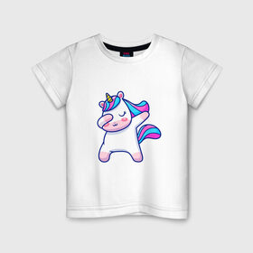 Детская футболка хлопок с принтом Cute unicorn в Кировске, 100% хлопок | круглый вырез горловины, полуприлегающий силуэт, длина до линии бедер | даб | детский единорог | единорог | единорог арт | единорог вектор | единорог даб | радужный единорог | розовый единорог