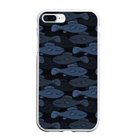 Чехол для iPhone 7Plus/8 Plus матовый с принтом Синие рыбы на темном фоне в Кировске, Силикон | Область печати: задняя сторона чехла, без боковых панелей | морской паттерн | подводный мир | рыбы | синие рыбы
