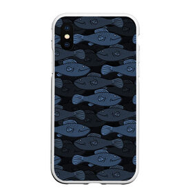 Чехол для iPhone XS Max матовый с принтом Синие рыбы на темном фоне в Кировске, Силикон | Область печати: задняя сторона чехла, без боковых панелей | морской паттерн | подводный мир | рыбы | синие рыбы