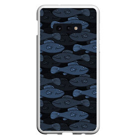 Чехол для Samsung S10E с принтом Синие рыбы на темном фоне в Кировске, Силикон | Область печати: задняя сторона чехла, без боковых панелей | морской паттерн | подводный мир | рыбы | синие рыбы