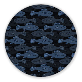 Коврик для мышки круглый с принтом Синие рыбы на темном фоне в Кировске, резина и полиэстер | круглая форма, изображение наносится на всю лицевую часть | морской паттерн | подводный мир | рыбы | синие рыбы