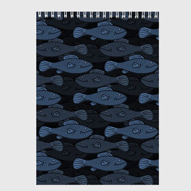 Скетчбук с принтом Синие рыбы на темном фоне в Кировске, 100% бумага
 | 48 листов, плотность листов — 100 г/м2, плотность картонной обложки — 250 г/м2. Листы скреплены сверху удобной пружинной спиралью | морской паттерн | подводный мир | рыбы | синие рыбы