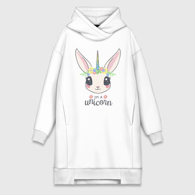 Платье-худи хлопок с принтом Кролик единорог в Кировске,  |  | bunny | cute | unicorn | единорог | кролик | милый | розовый | цветы