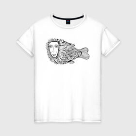 Женская футболка хлопок с принтом Пернатая рыба в Кировске, 100% хлопок | прямой крой, круглый вырез горловины, длина до линии бедер, слегка спущенное плечо | графика | девушка | пернатая рыба | рыба | черно белая