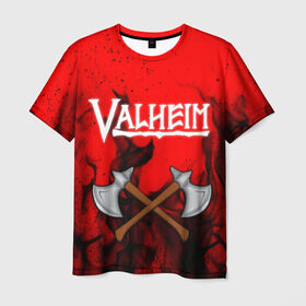 Мужская футболка 3D с принтом VALHEIM в Кировске, 100% полиэфир | прямой крой, круглый вырез горловины, длина до линии бедер | coffee stain | valheim | vikings | вальхайм | вальхеим | вальхейм. | викинги | выживание | гарпун бездны | мечи