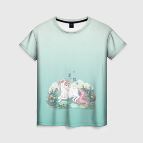 Женская футболка 3D с принтом единорог с бабочками в Кировске, 100% полиэфир ( синтетическое хлопкоподобное полотно) | прямой крой, круглый вырез горловины, длина до линии бедер | бабочки | единорог | живот | лошадка | мир | персонаж | радужный хвост | фантастика