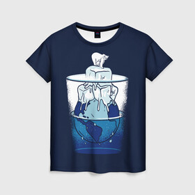 Женская футболка 3D с принтом Polar Ice Bear в Кировске, 100% полиэфир ( синтетическое хлопкоподобное полотно) | прямой крой, круглый вырез горловины, длина до линии бедер | north pole | planet | water | антарктида | антарктика | арктика | белый медведь | в стакане | вода | земля | кубики льда | лед | льдина | льдинка | медведица | медвежонок | на льдине | наполовину полон | планета