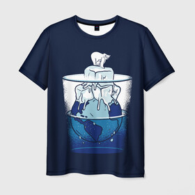 Мужская футболка 3D с принтом Polar Ice Bear в Кировске, 100% полиэфир | прямой крой, круглый вырез горловины, длина до линии бедер | Тематика изображения на принте: north pole | planet | water | антарктида | антарктика | арктика | белый медведь | в стакане | вода | земля | кубики льда | лед | льдина | льдинка | медведица | медвежонок | на льдине | наполовину полон | планета