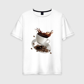 Женская футболка хлопок Oversize с принтом Кофеек в Кировске, 100% хлопок | свободный крой, круглый ворот, спущенный рукав, длина до линии бедер
 | бодрящий напиток | зерна | чашка