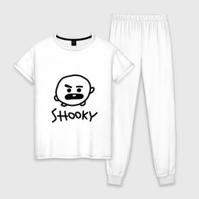 Женская пижама хлопок с принтом SHOOKY | BTS в Кировске, 100% хлопок | брюки и футболка прямого кроя, без карманов, на брюках мягкая резинка на поясе и по низу штанин | army | bangtan boys | bt21 | bts | bts stickers | chimmy | cooky | k pop | koya | mang | monster | rap monster | rapmon | rj | rm | shooky | tata | van | бтс | ви | джей хоуп | джонгук | кейпоп | реп монстр | стикеры bts | сюга | чимин | чин