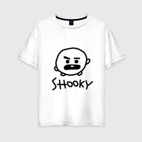 Женская футболка хлопок Oversize с принтом SHOOKY | BTS в Кировске, 100% хлопок | свободный крой, круглый ворот, спущенный рукав, длина до линии бедер
 | army | bangtan boys | bt21 | bts | bts stickers | chimmy | cooky | k pop | koya | mang | monster | rap monster | rapmon | rj | rm | shooky | tata | van | бтс | ви | джей хоуп | джонгук | кейпоп | реп монстр | стикеры bts | сюга | чимин | чин