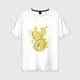 Женская футболка хлопок Oversize с принтом Лимон и Лайм в Кировске, 100% хлопок | свободный крой, круглый ворот, спущенный рукав, длина до линии бедер
 | art | food | juice | juicy | lemon | lime | summer | watercolor | watercolour | акварель | акварельные фрукты | арт | брызги | витамин с | еда | желтый лимон | зеленый лайм | иллюстрация | лето | правильное питание | природа | рисунок