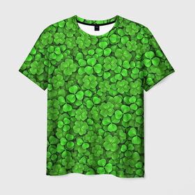 Мужская футболка 3D с принтом Зелёный клевер в Кировске, 100% полиэфир | прямой крой, круглый вырез горловины, длина до линии бедер | Тематика изображения на принте: patrick | день святого патрика | зелень | ирландия | патрик | паттерн | трилистник | четырёхлистник