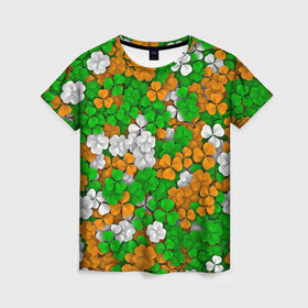 Женская футболка 3D с принтом Ирландский клевер в Кировске, 100% полиэфир ( синтетическое хлопкоподобное полотно) | прямой крой, круглый вырез горловины, длина до линии бедер | patrick | день святого патрика | ирландия | листья | патрик | паттерн | трилистник | четырёхлистник