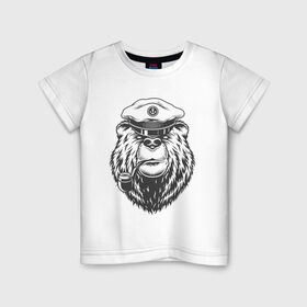 Детская футболка хлопок с принтом Русский медведь - моряк в Кировске, 100% хлопок | круглый вырез горловины, полуприлегающий силуэт, длина до линии бедер | grizzly bear | russia | russian bear | ussr | гризли | моряк | патриот | россия | русский медведь | ссср