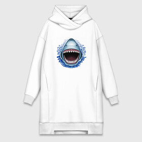 Платье-худи хлопок с принтом АКУЛА ЧЕЛЮСТИ в Кировске,  |  | fish | jaws | megalodon | shark | teeth | white shark | акула | белая акула | зубы | клыки | мегалодон | пасть | рот | рыба | челюсти