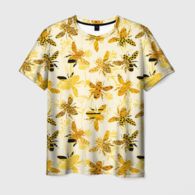 Мужская футболка 3D с принтом Разные Пчелы в Кировске, 100% полиэфир | прямой крой, круглый вырез горловины, длина до линии бедер | bee | букет | животные | крылья | медовый | насекомые | паттерн | полосатый | пятна | соты | текстура | узор | цветы