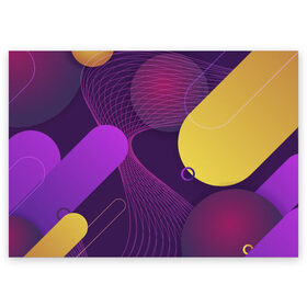 Поздравительная открытка с принтом ГЕОМЕТРИЧЕСКИЕ ЛИНИИ в Кировске, 100% бумага | плотность бумаги 280 г/м2, матовая, на обратной стороне линовка и место для марки
 | 3d | 3д | геометрические линии | геометрия | желтый | круги | линия | оранжевый | пурпурный | розовый | синий | фиолетовый
