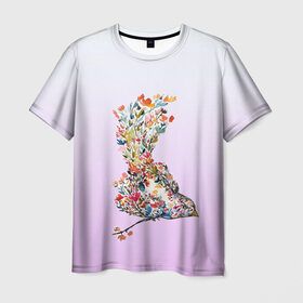Мужская футболка 3D с принтом акварельная птичка в Кировске, 100% полиэфир | прямой крой, круглый вырез горловины, длина до линии бедер | акварель | весна | краска | птица | птичка | рисунок | цветочки | цветы