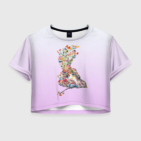 Женская футболка Crop-top 3D с принтом акварельная птичка в Кировске, 100% полиэстер | круглая горловина, длина футболки до линии талии, рукава с отворотами | акварель | весна | краска | птица | птичка | рисунок | цветочки | цветы