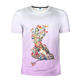 Мужская футболка 3D спортивная с принтом акварельная птичка в Кировске, 100% полиэстер с улучшенными характеристиками | приталенный силуэт, круглая горловина, широкие плечи, сужается к линии бедра | акварель | весна | краска | птица | птичка | рисунок | цветочки | цветы
