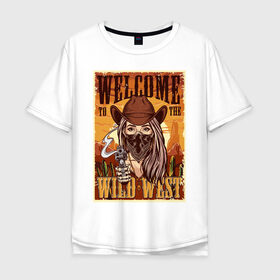 Мужская футболка хлопок Oversize с принтом Wild West в Кировске, 100% хлопок | свободный крой, круглый ворот, “спинка” длиннее передней части | арт | графика | девушка | дикий запад | ковбои