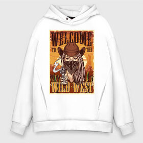 Мужское худи Oversize хлопок с принтом Wild West в Кировске, френч-терри — 70% хлопок, 30% полиэстер. Мягкий теплый начес внутри —100% хлопок | боковые карманы, эластичные манжеты и нижняя кромка, капюшон на магнитной кнопке | арт | графика | девушка | дикий запад | ковбои