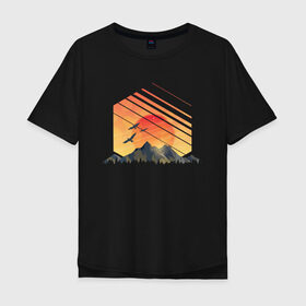 Мужская футболка хлопок Oversize с принтом Mountain Galaxy Sunset в Кировске, 100% хлопок | свободный крой, круглый ворот, “спинка” длиннее передней части | abstract | art | geometric | geometry | landscape | minimalism | sky | space | sun | абстракция | арт | векторный рисунок | восход | галактика | геометрия | гора | горный пейзаж | горы | закат | картина | космос | минимализм | небо