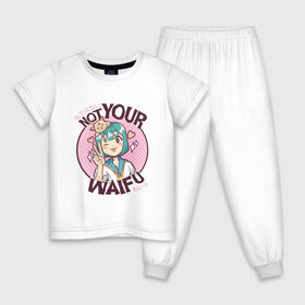 Детская пижама хлопок с принтом Anime Not Your Waifu в Кировске, 100% хлопок |  брюки и футболка прямого кроя, без карманов, на брюках мягкая резинка на поясе и по низу штанин
 | art | japan | japanimation | kanji | kawaii | manga | анимешник | анимешника | арт | в стиле аниме | вайфу | иероглифы | кавайи | кавайная | кандзи | кот | котенок | котята | кошка | манга | не твоя | рисунок | символы | япони