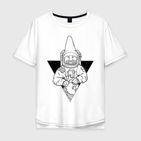 Мужская футболка хлопок Oversize с принтом Gnome Chompski Astronaut в Кировске, 100% хлопок | свободный крой, круглый ворот, “спинка” длиннее передней части | garden gnome | gnome alone | little rocket man | гном чомски | маленький космонавт | один гнома | садовый гном