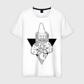 Мужская футболка хлопок с принтом Gnome Chompski Astronaut в Кировске, 100% хлопок | прямой крой, круглый вырез горловины, длина до линии бедер, слегка спущенное плечо. | garden gnome | gnome alone | little rocket man | гном чомски | маленький космонавт | один гнома | садовый гном