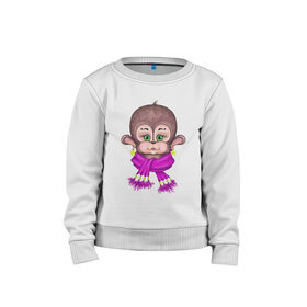 Детский свитшот хлопок с принтом Обезьянка модница в Кировске, 100% хлопок | круглый вырез горловины, эластичные манжеты, пояс и воротник | мультяшный стиль | обезьяна | обезьянка | принты для девочек | рисунок обезьяны | смешная обезьянка