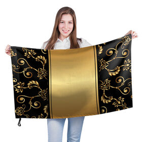 Флаг 3D с принтом Черное золото в Кировске, 100% полиэстер | плотность ткани — 95 г/м2, размер — 67 х 109 см. Принт наносится с одной стороны | золото | иранские узоры | персидские узоры | черное | черное золото