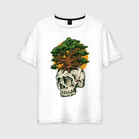 Женская футболка хлопок Oversize с принтом Дерево из черепа в Кировске, 100% хлопок | свободный крой, круглый ворот, спущенный рукав, длина до линии бедер
 | абстракция | дерево | дуб | кости | скелет | чеперушка | череп