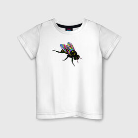 Детская футболка хлопок с принтом Радужная Муха в Кировске, 100% хлопок | круглый вырез горловины, полуприлегающий силуэт, длина до линии бедер | животные | крылья | мульт | муха | насекомые | паттерн | полосатый | радуга | текстура | узор | цветы
