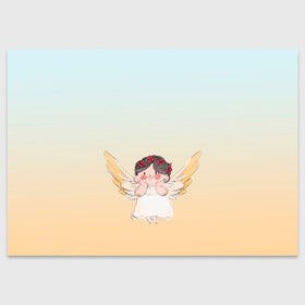Поздравительная открытка с принтом акварельный ангелок в Кировске, 100% бумага | плотность бумаги 280 г/м2, матовая, на обратной стороне линовка и место для марки
 | акварель | ангел | ангелок | ангелочек | крылья | купидон | милашка | персонаж | рисунок | чиби
