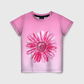 Детская футболка 3D с принтом розовая ромашка в Кировске, 100% гипоаллергенный полиэфир | прямой крой, круглый вырез горловины, длина до линии бедер, чуть спущенное плечо, ткань немного тянется | акварель | арт | весна | гортензия | лето | природа | рисунок | розовый | ромашка | свежесть | цветок | цветы | яркий | ярко