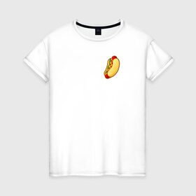 Женская футболка хлопок с принтом Hot dog в Кировске, 100% хлопок | прямой крой, круглый вырез горловины, длина до линии бедер, слегка спущенное плечо | hot dog | еда | лето 2021 | стиль | тренд | хот дог