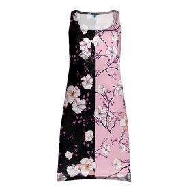 Платье-майка 3D с принтом САКУРА | SAKURA | ВИШНЯ в Кировске, 100% полиэстер | полуприлегающий силуэт, широкие бретели, круглый вырез горловины, удлиненный подол сзади. | chery | flowers | japan | roses | sakura | вишня | растения | розы | ромашка | сакура | тюльпаны | цветы | цветы сакуры | япония