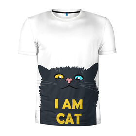 Мужская футболка 3D спортивная с принтом I AM CAT в Кировске, 100% полиэстер с улучшенными характеристиками | приталенный силуэт, круглая горловина, широкие плечи, сужается к линии бедра | animal | cat | i am cat | meow | животное | зверь | кот | кошка | мяу