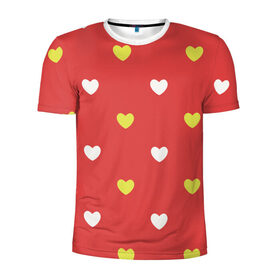 Мужская футболка 3D спортивная с принтом Сердечки на красном паттерн в Кировске, 100% полиэстер с улучшенными характеристиками | приталенный силуэт, круглая горловина, широкие плечи, сужается к линии бедра | Тематика изображения на принте: background | design | fabric | heart | love | pattern | red | romance | romantic | seamless | valentine | красный | любовь | рисунок | романтика | сердце | узор